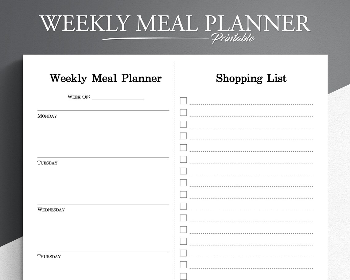 Weekly Meal Planner Printable | Minimalist Shopping List (PDF) - Etsy