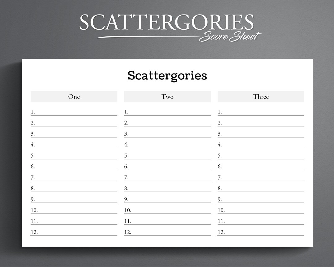 Scattergories Score Sheet Printable Scattergories Score Pad Etsy