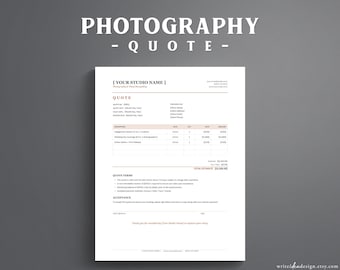 Photography Quote Template | Editable Wedding & Portrait Photographer Quote | Microsoft Word