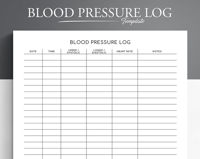 Printable Blood Pressure Log Etsy Canada