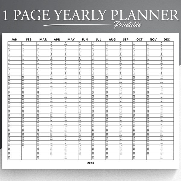 2023, 2024 & 2025 Yearly Planner on 1 Page. Yearly Planner. 365 Day Planner. Yearly Calendar. Year at a Glance.