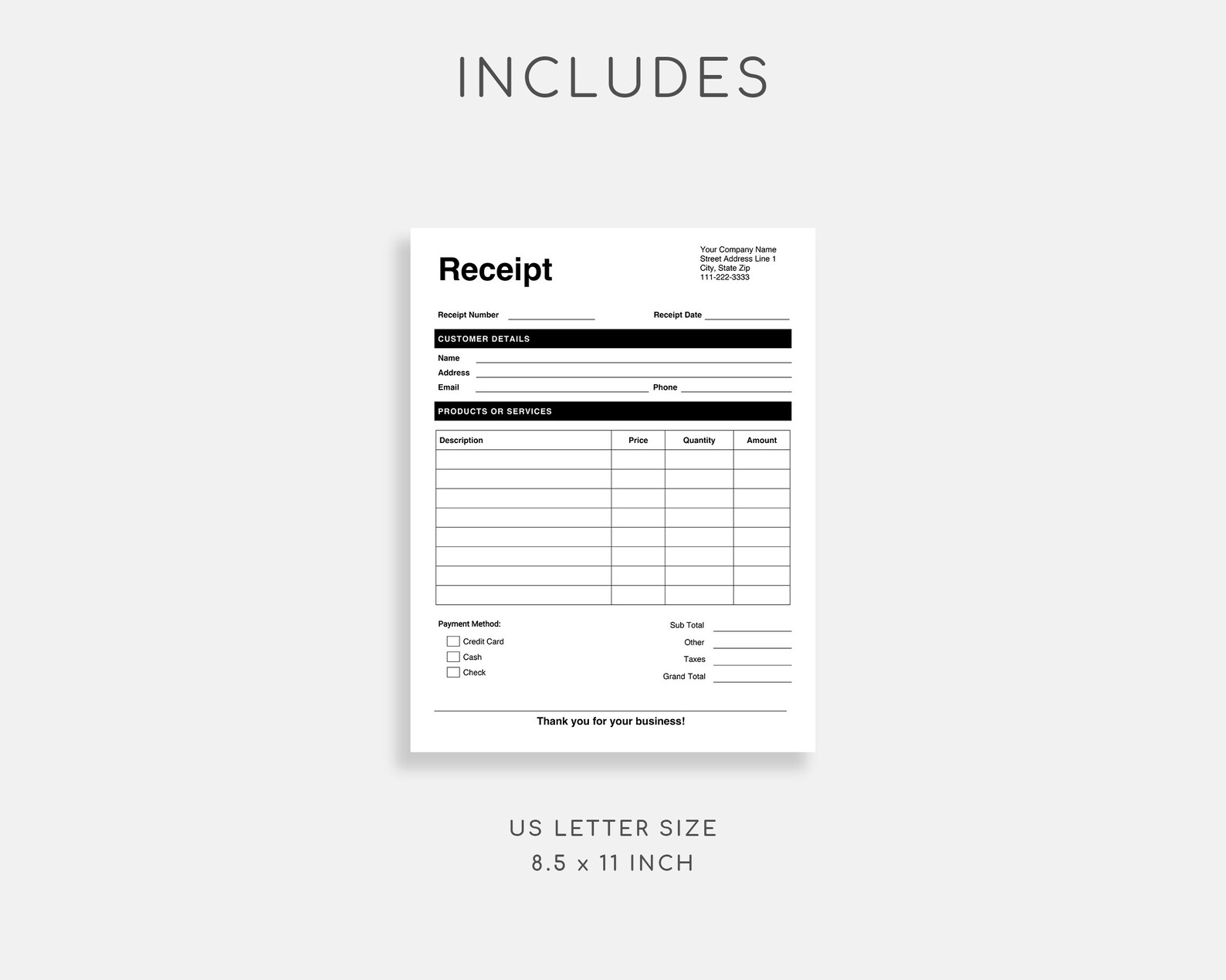 Receipt Template Pdf google Docs microsoft Word Receipt Etsy