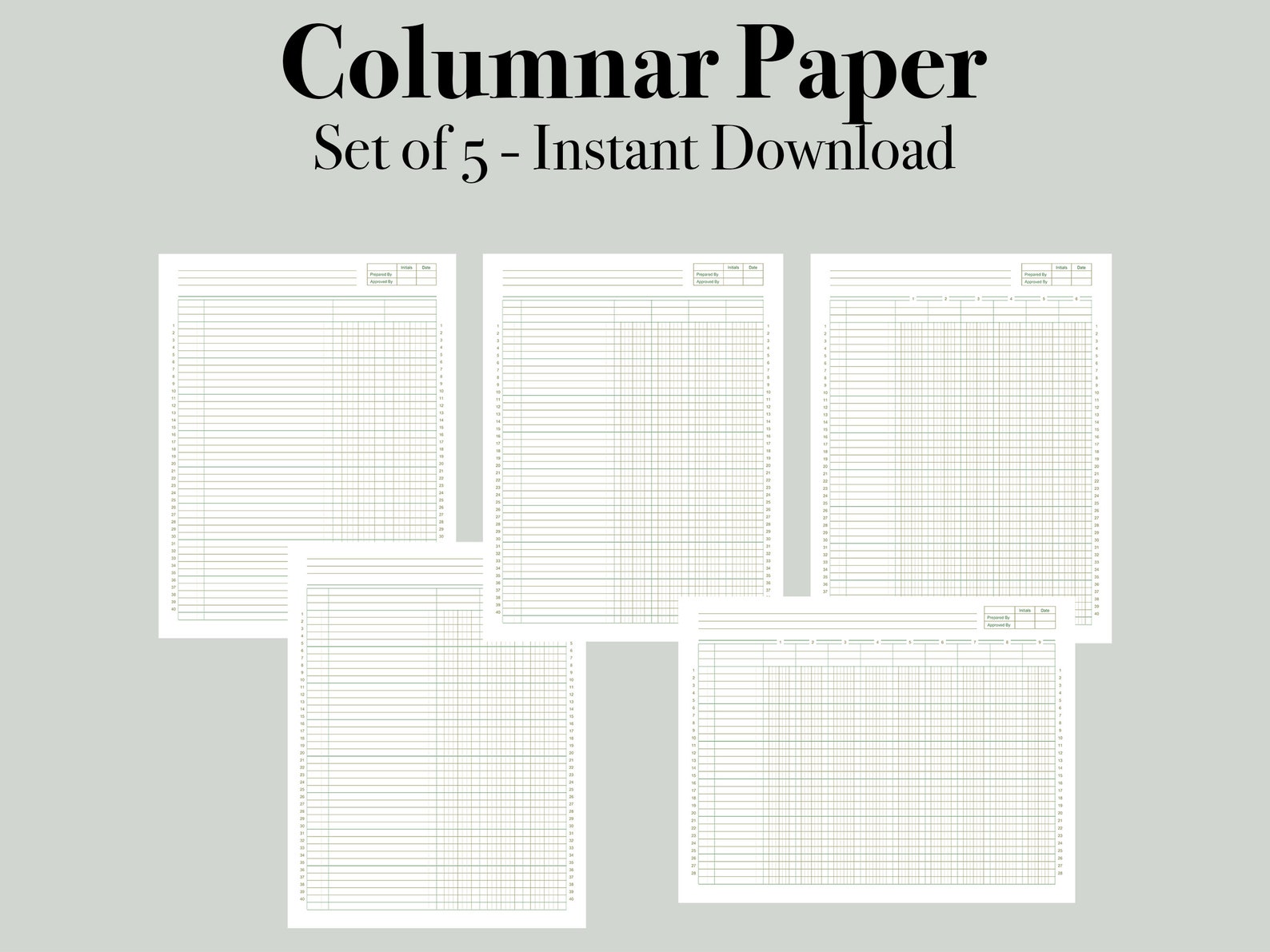 Printable Columnar Paper. Accounting Ledger. Digital Ledger Etsy