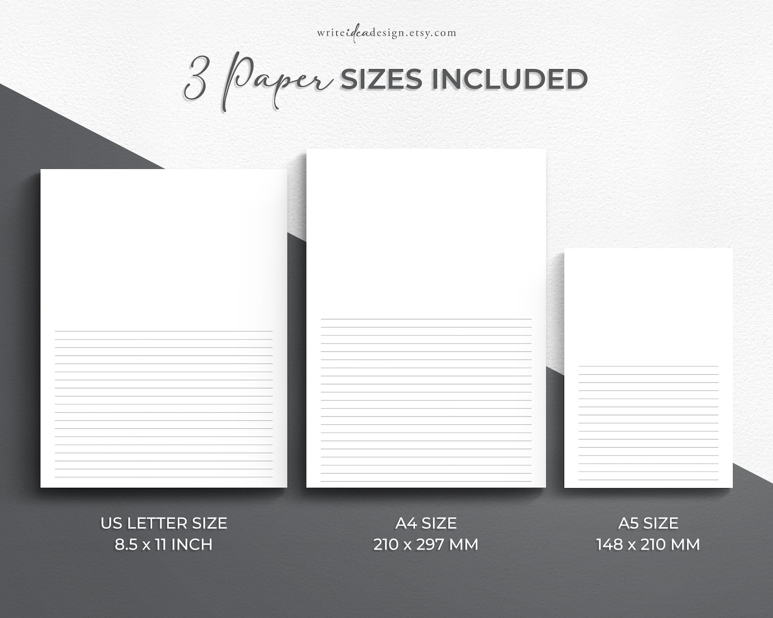 Printable Half Lined Blank Paper. Printable PDF Lined Paper. - Etsy