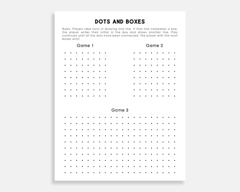 Dots and Boxes Printable Game. Dot Grid Printable Game. Pigs | Etsy