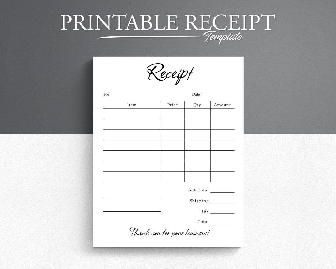 Printable Receipt Form. Small Business Receipt. Sales Receipt. - Etsy