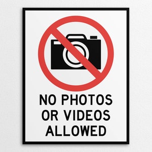 Printable No Photos or Video Allowed Sign in US Letter and A4 Sizes, Instant Download PDF