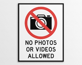 Printable No Photos or Video Allowed Sign in US Letter and A4 Sizes, Instant Download PDF