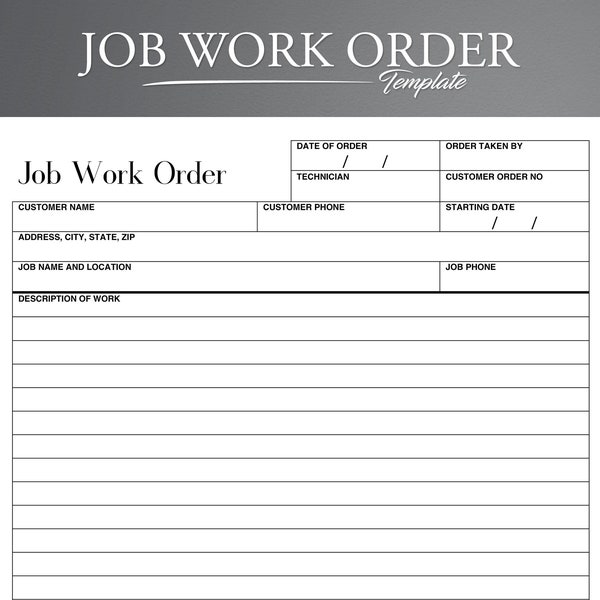 Printable Job Work Order Form. Business Job Work Order. Easy and Simple Job Work Order Form. Job Work Order Tracking.