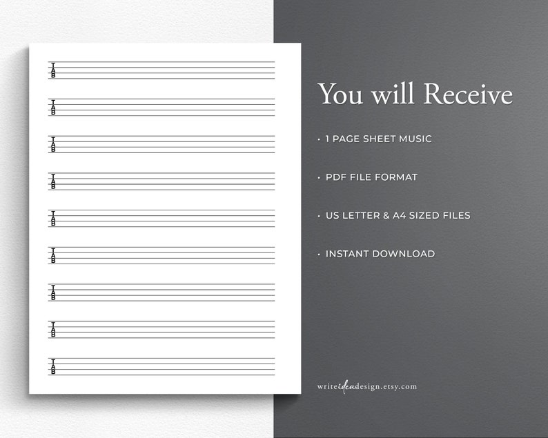 4 String Sheet Music. Printable Bass Guitar and Ukulele Tab Paper for ...