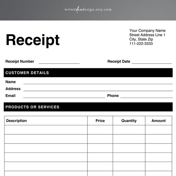 Receipt Template Etsy Receipt Template Etsy