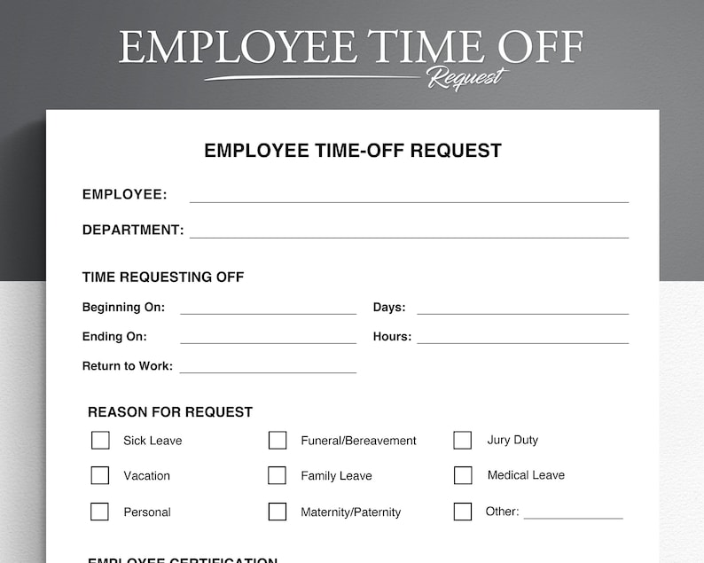 Employee Time-off Request Template. Vacation Request Form. PTO Request Template. image 1