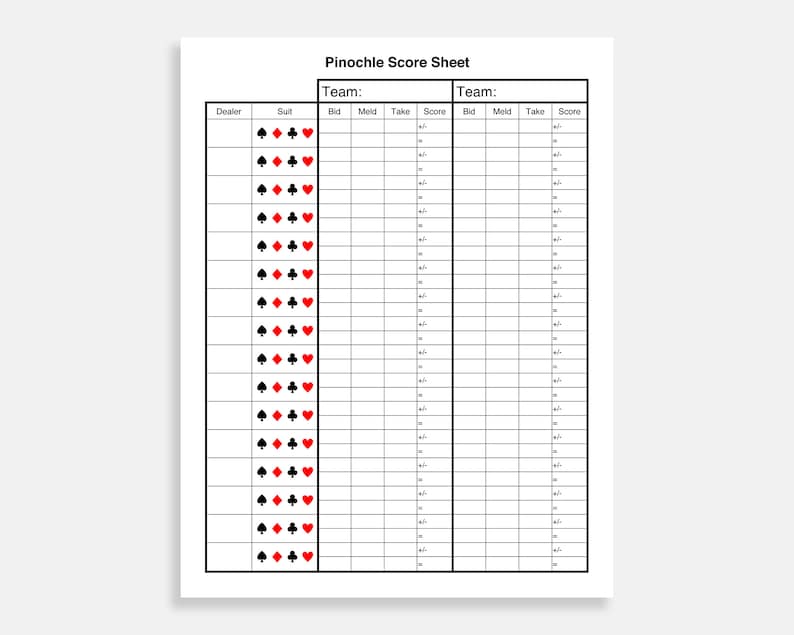 Pinochle Score Card. Printable Pinochle Score Sheet. Pinochle - Etsy Australia