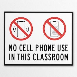 Printable No Cell Phone Use In Classroom Sign in US Letter and A4 Sizes, Instant Download PNG/PDF