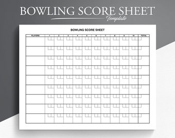 Bowling Score Sheet. Printable Bowling Score Pad. Bowling Score Card.