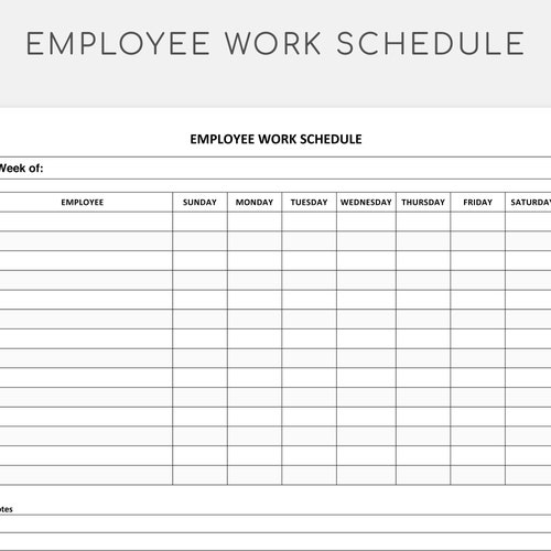Employee Work Schedule. Pdf/google Docs. Employee Time Sheet. - Etsy