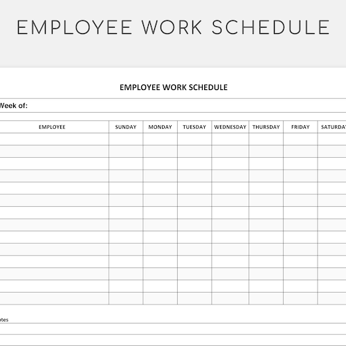 Employee Work Schedule. Pdf/google Docs. Employee Time Sheet. - Etsy