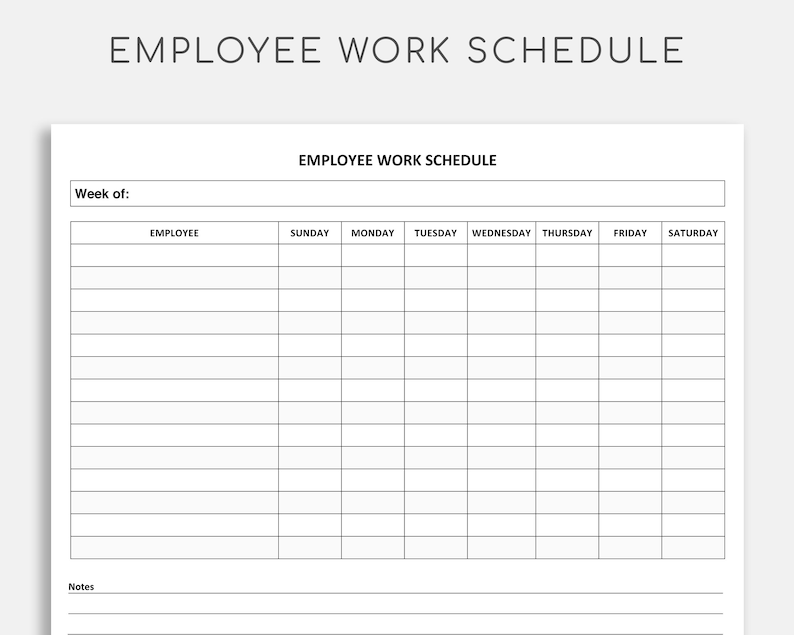 Employee Work Schedule. Pdf/google Docs. Employee Time Sheet. - Etsy