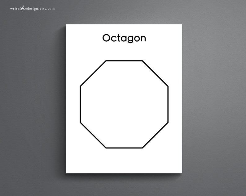 May include: A black and white printable worksheet with the word "Octagon" at the top and a black outline of an octagon in the center.