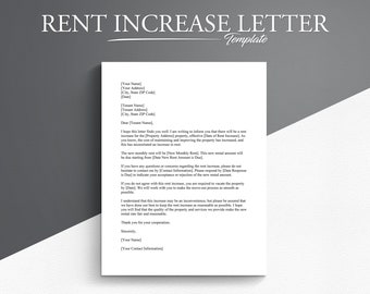 Professional Rent Increase Letter Template. Google Docs/Microsoft Word. Rental Increase Notice.