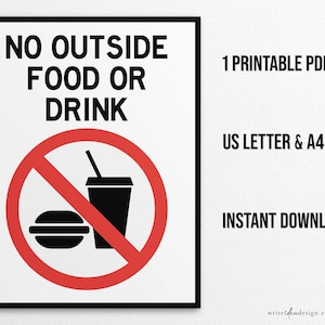 Printable No Outside Food Signs in US Letter and A4 Sizes, Instant ...