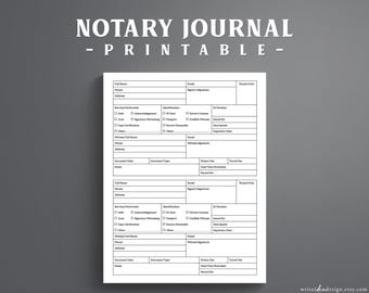 Printable Notary Journal, Professional Log Book (PDF)