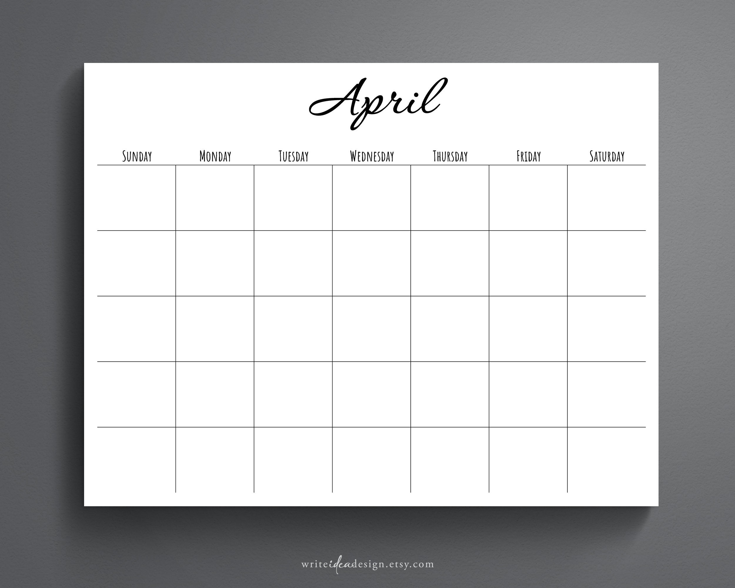 Printable Blank Monthly Calendar. Monday/sunday Start. Letter/a4. Printable  Calendar. - Etsy