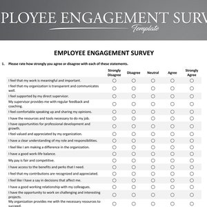 Vorlage für Mitarbeiter-Engagement-Umfrage. Microsoft Word/GoogleDocs/Printable PDF. Mitarbeiterbefragung. HR-Umfrage. Mitarbeiter-Feedback.