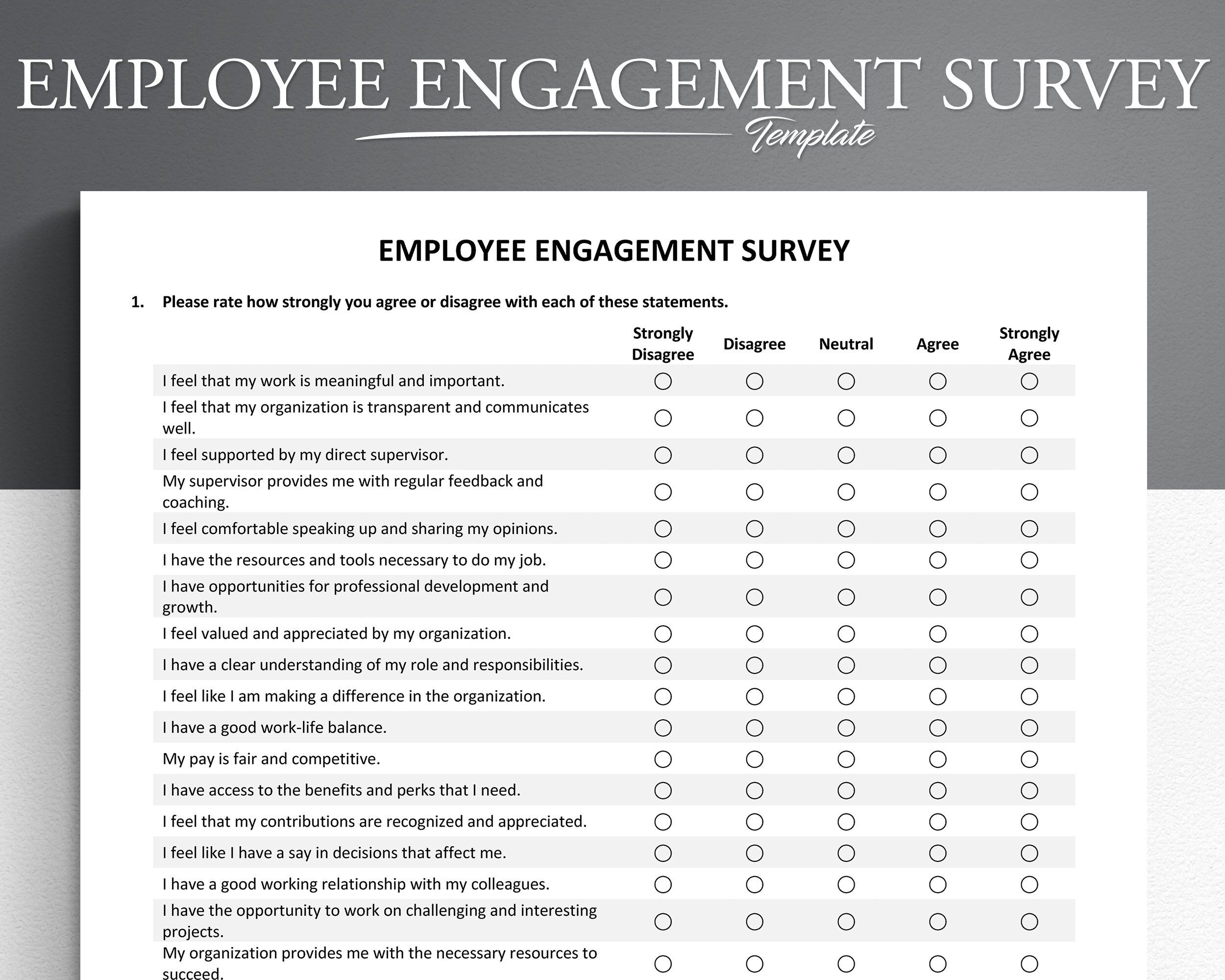 Employee Engagement Survey Template Microsoft Etsy UK
