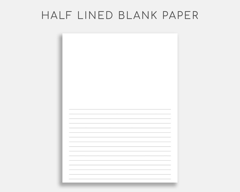 Printable Half Lined Blank Paper Printable PDF Lined Paper Etsy