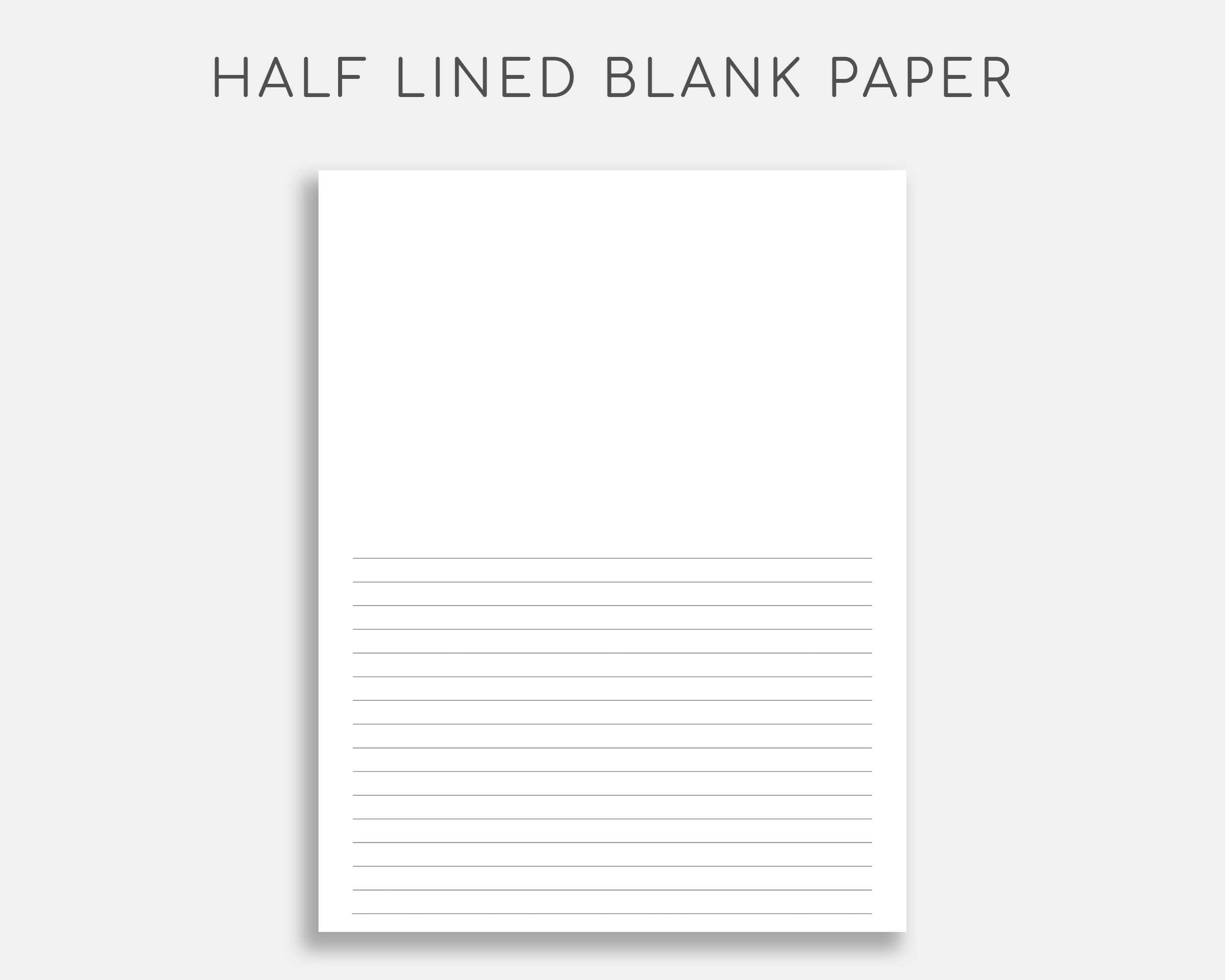 printable half lined blank paper printable pdf lined paper etsy