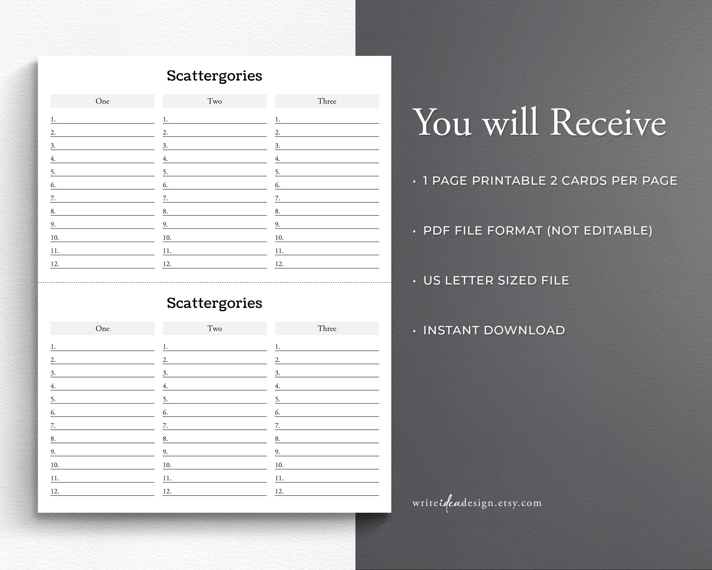 Scattergories Score Sheet. Printable Scattergories Score Pad. - Etsy ...