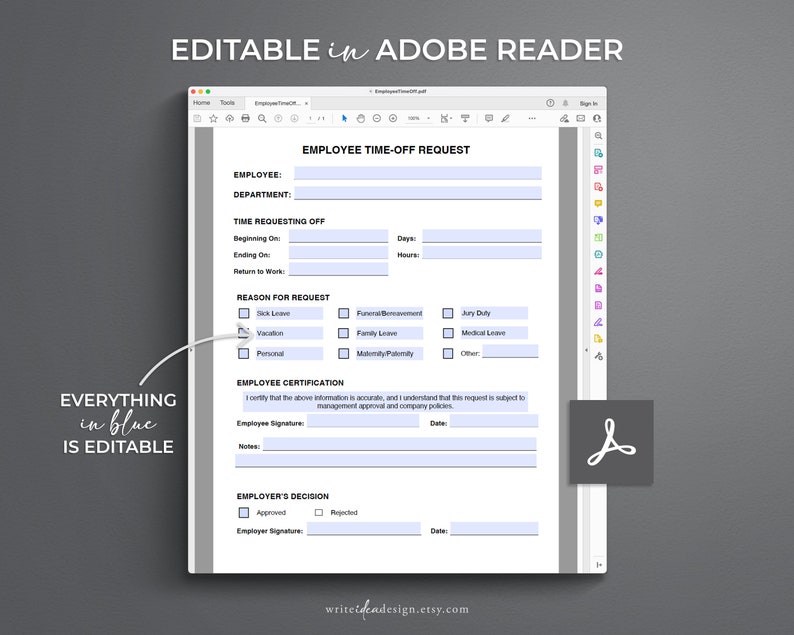 Employee Time-off Request Template. Vacation Request Form. PTO Request Template. image 6