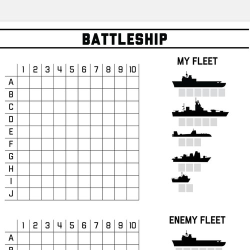 Printable Battleship Game Battleship Board Game Etsy