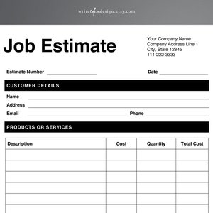 Job Estimate. PDF/Google Docs/Microsoft Word. Contractor Estimate. Job Estimate Template.