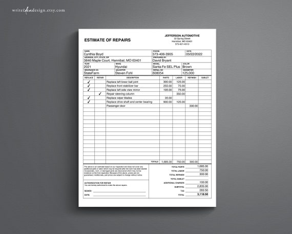 Auto Repair Estimate. Body Shop Estimate. Auto Body Estimator.
