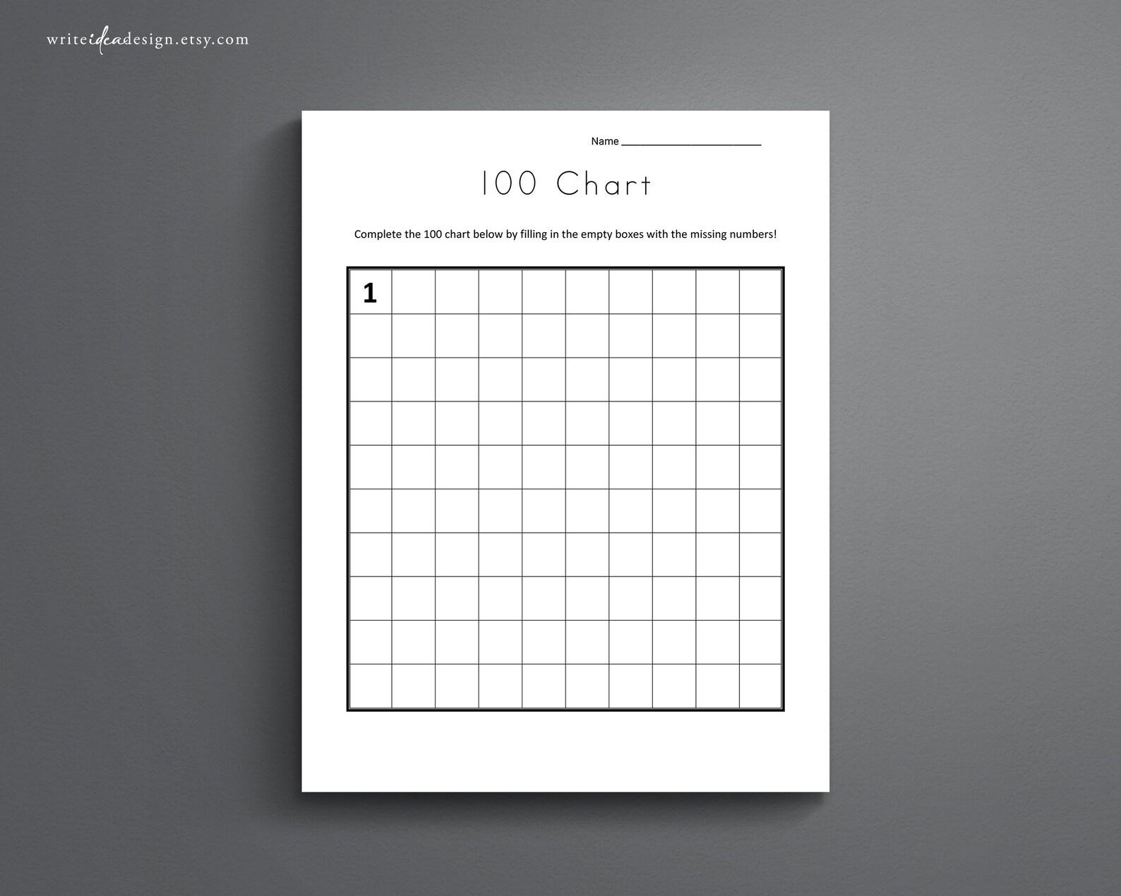 Count to 100 Worksheet. Math Worksheet. Learn to Count. 100 Chart. - Etsy