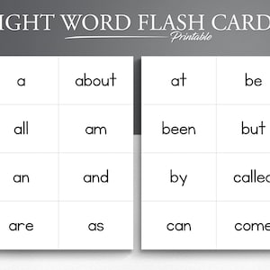 Carte flash imprimable de 100 mots à vue. Mots de vue à la maternelle. Cartes de mots à vue. Cartes Flash d'orthographe.