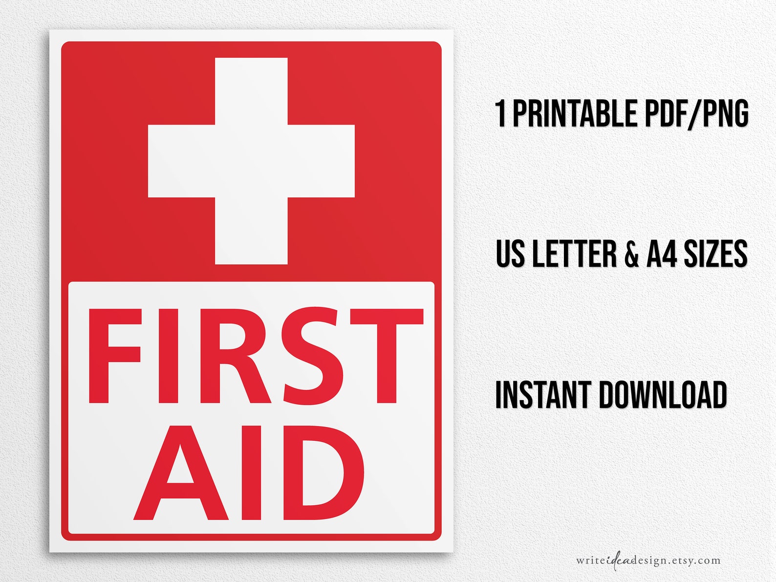Printable First Aid Sign in US Letter and A4 Sizes, Instant Download ...