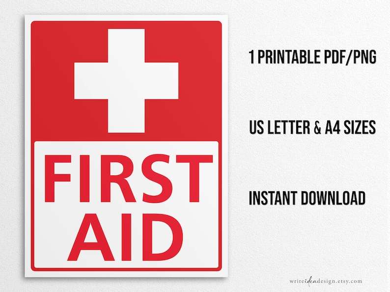 Printable First Aid Sign in US Letter and A4 Sizes, Instant Download ...