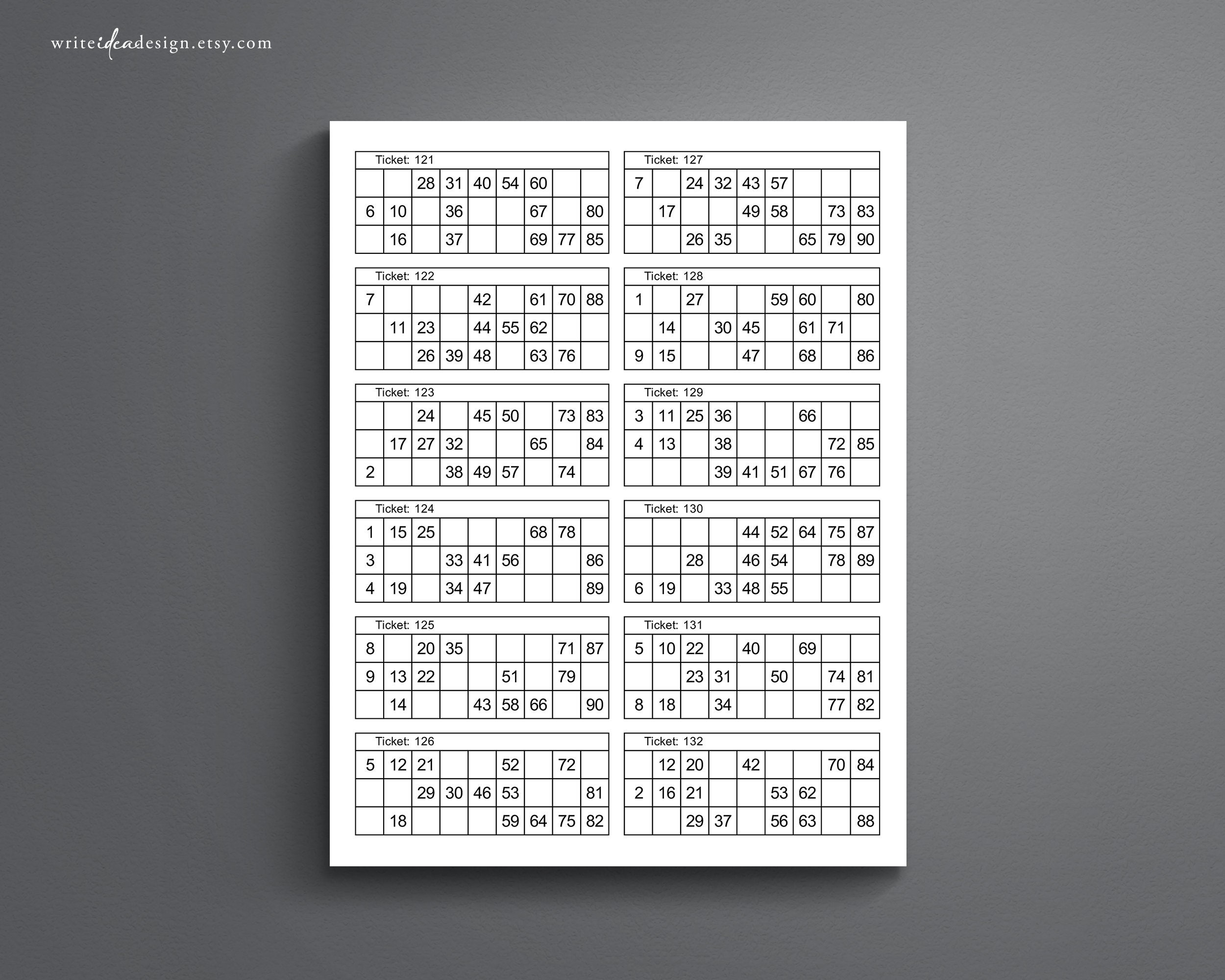 Printable Set of 1,000 Tambola Tickets. 12 Tickets per Page. 84 Pages ...