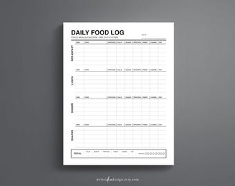 Daily Food Log, Printable Meal and Macro Tracker, Calorie and Nutrition Journal, Diet Log Sheet