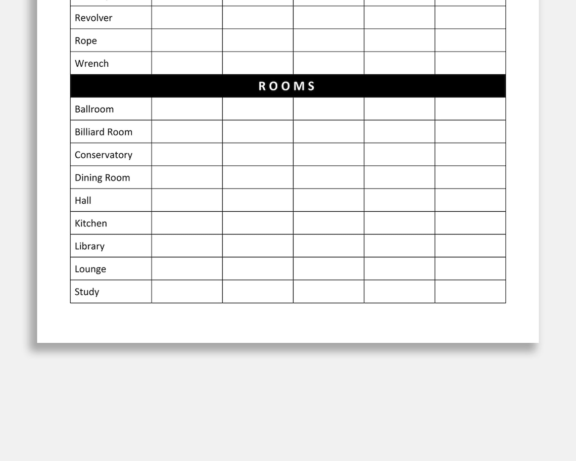 Clue Score Sheet. Printable Clue Score Pad. Clue Board Game - Etsy India