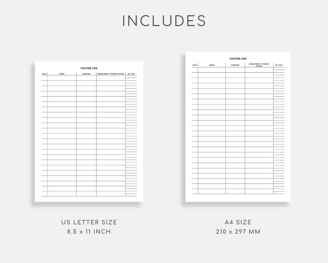 Printable Visitor Log. Visitor Sign in / Sign Out Sheet. Etsy Australia