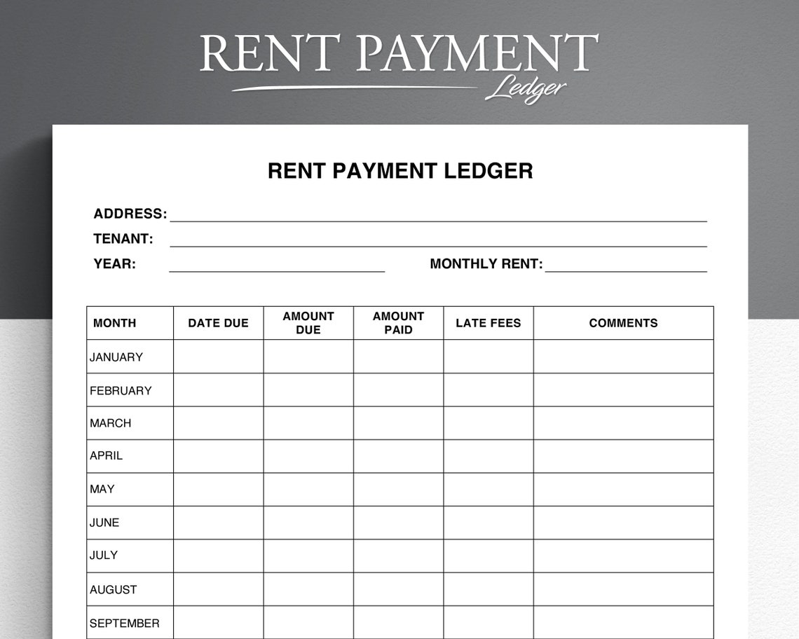 Rent Payment Ledger. Rental Payment Tracker. Monthly Rent Etsy