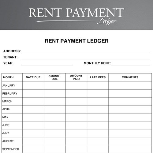 Rent Payment Ledger. Rental Payment Tracker. Monthly Rent Etsy
