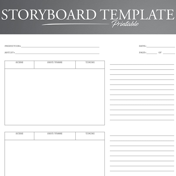 Printable Storyboard Template. Story Board Planner. Video Planner. Film Planner.