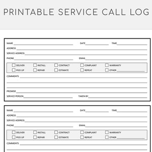 Service Call Log. Printable Service Tracker. Maintenance Call - Etsy