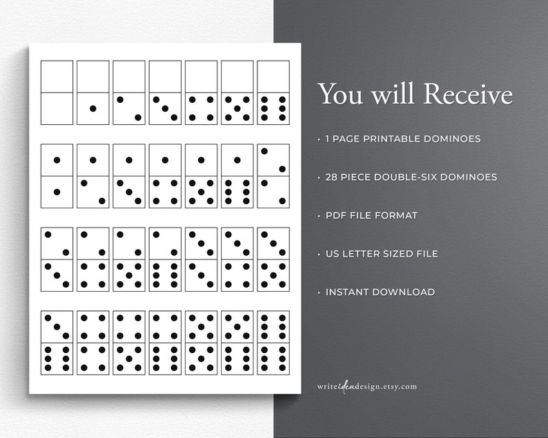 Printable Domino Set: 28 Double-six Dominoes (PDF Download) - Etsy