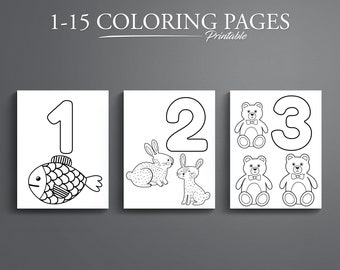 Number Coloring Pages 1-15. Preschool Activity. Toddler Coloring Page. Numbers Worksheet.